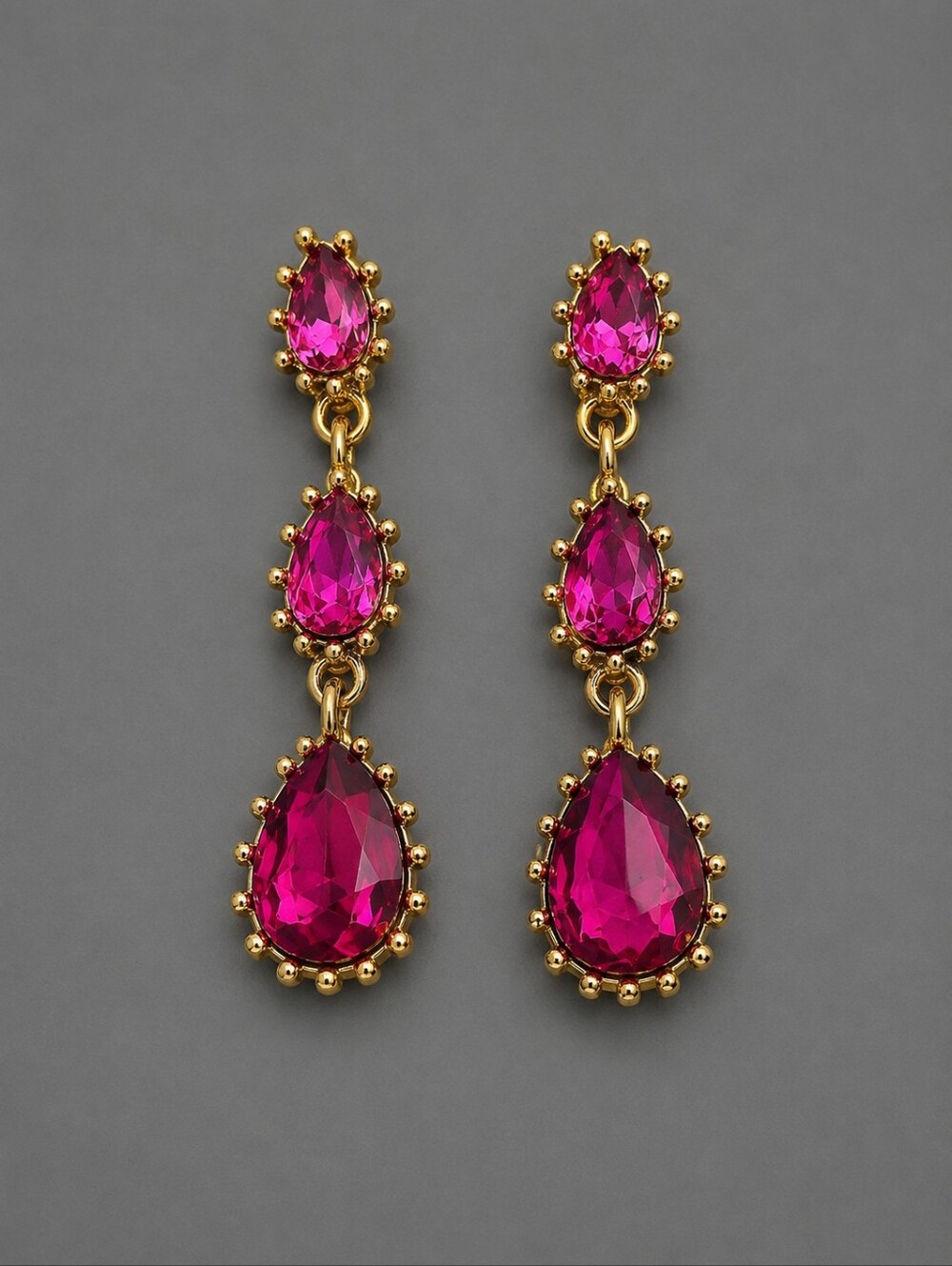 3/$30 VTG Magenta Crystal Teardrop Old Hollywood Post Earrings
